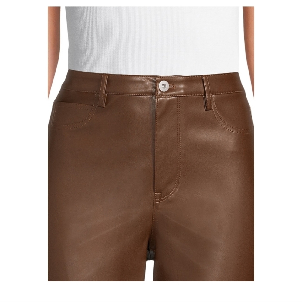 NOBO No Bpundaries Hot Chocolate Brown Straight Leg High Rise Faux Leather Pant - Picture 4 of 6